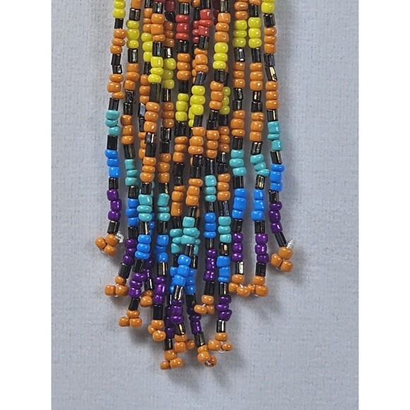 Handmade Native-Inspired Beaded Dangle Earrings Multicolor Fringe Boho Festival - Picture 5 of 8